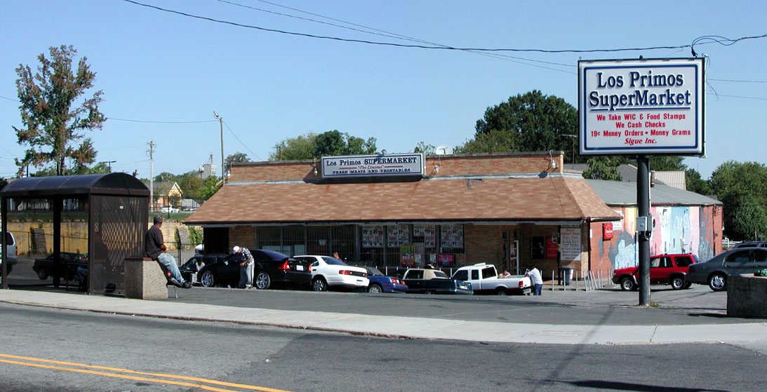 This site on the corner of Alston and Main, illustrates the broad demographic changes in the surrounding Edgemont neighborhood in Northeast Central Durham over the past 70 years. Starting out as a white-owned A&P supermarket in the 50s, it was a convenience store and sundries shop in the 90s, and is now a Latino-owned and operated supermarket. (L) Courtesy Durham Herald Co. Newspaper, North Carolina Collection, Louis Round Wilson Special Collections Library, University of North Carolina at Chapel Hill. (Center) Courtesy Open Durham. (R) Courtesy Open Durham