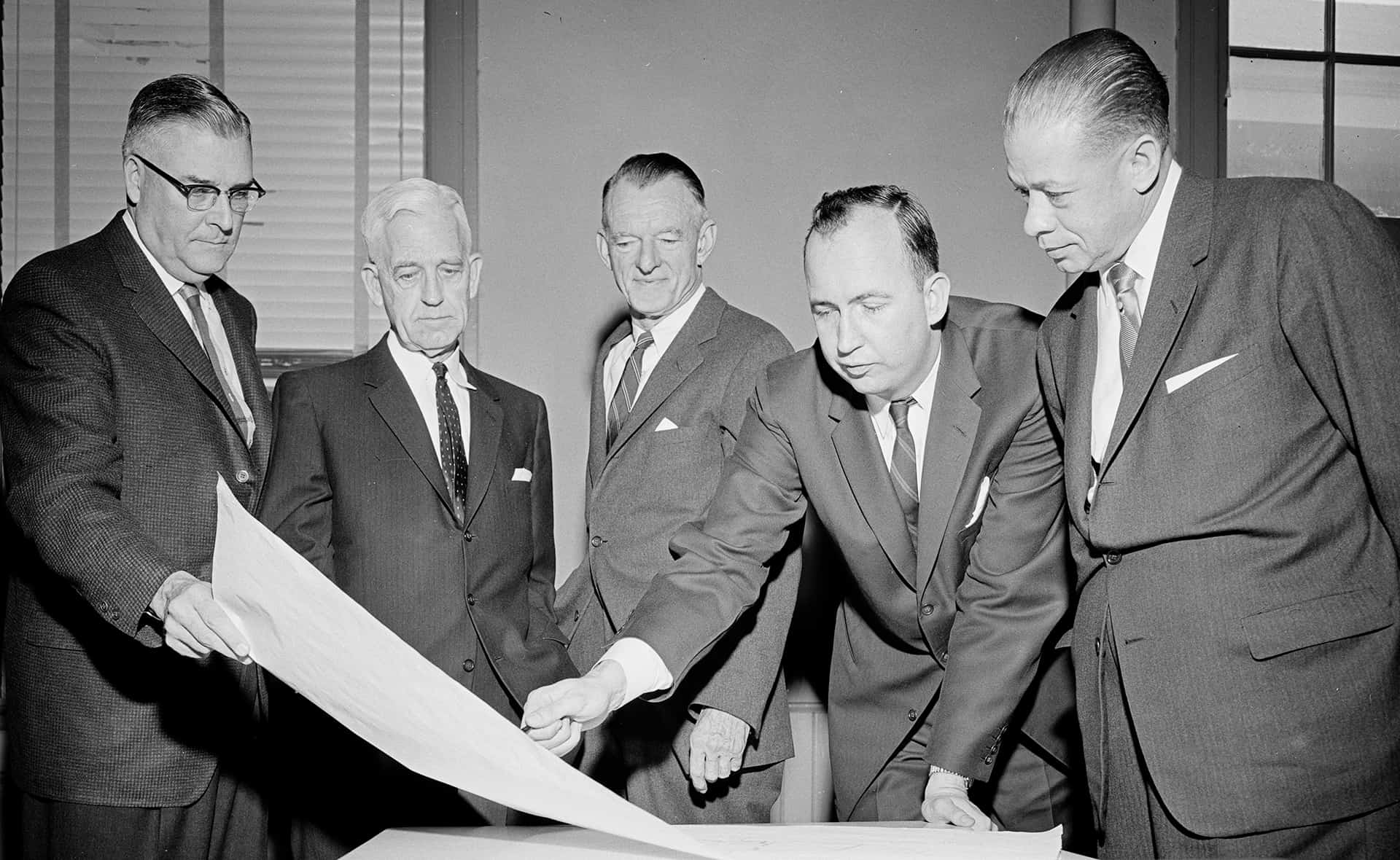 Durham Urban Renewal Commission Members, 1960. All were white men except for John Wheeler, President of Mechanics and Farmers Bank. Courtesy Durham Herald Co. Newspaper, North Carolina Collection, Louis Round Wilson Special Collections Library, University of North Carolina at Chapel Hill