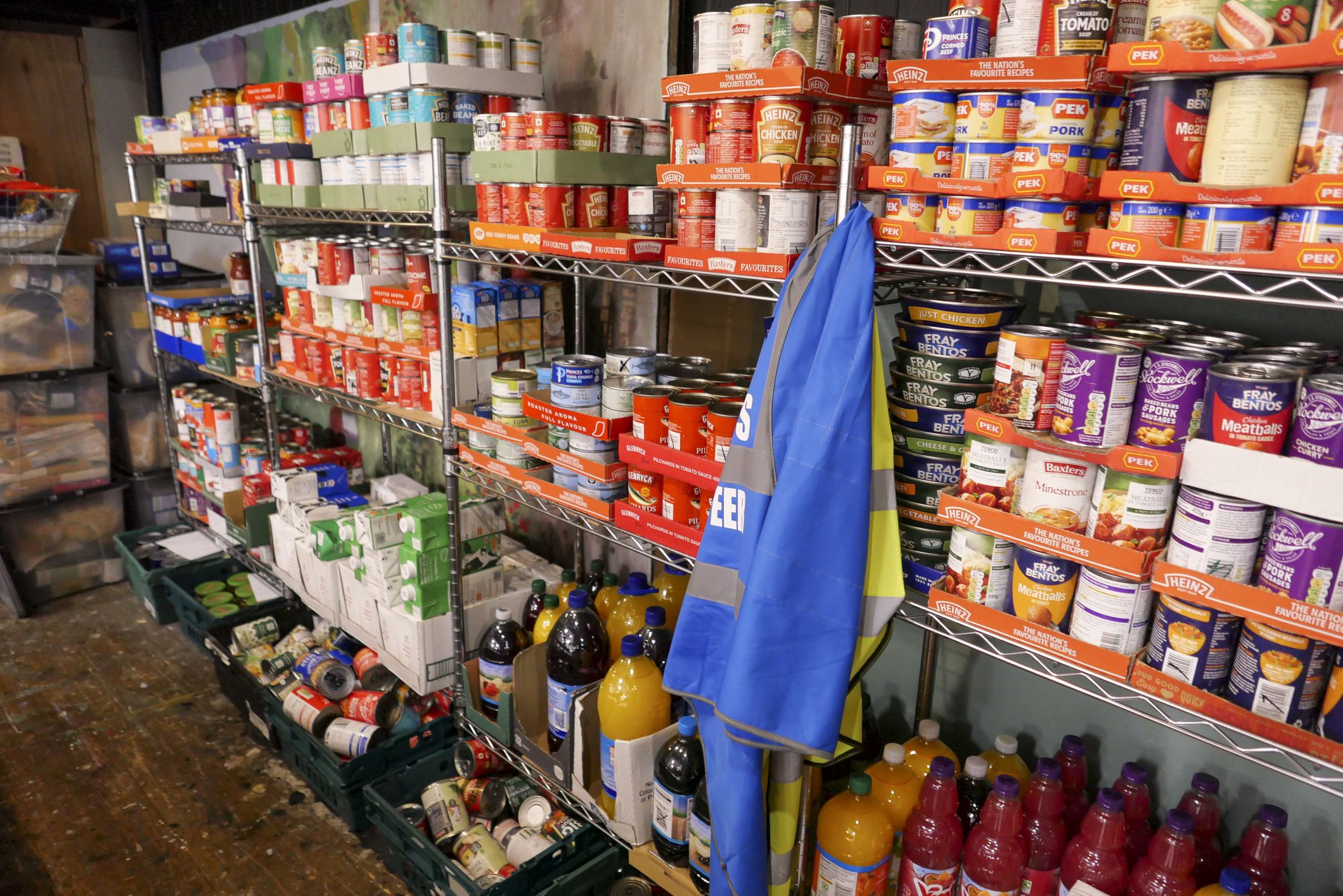 Canned food on shelves