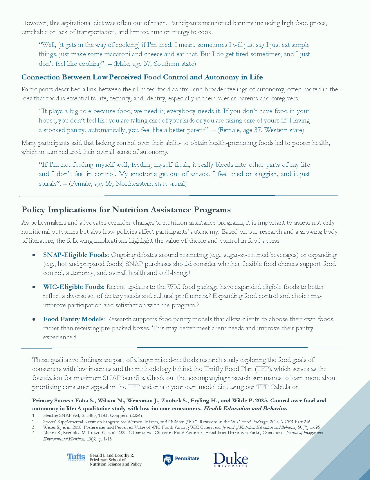 Second page of infographics on autonomy over food and life research study