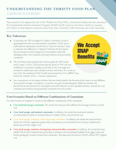 Understanding how the thrifty food plan calculates a model diet